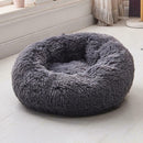 Round Soft Dog Bed Plush Kennel Nest Velvet Foldable Pet Mat (Black M)
