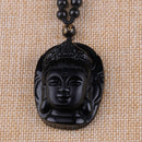 Unisex Natural Obsidian Black Buddha Pendant Blessing Necklace