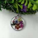 Pressed Flower Round Pendant Necklace F5H7