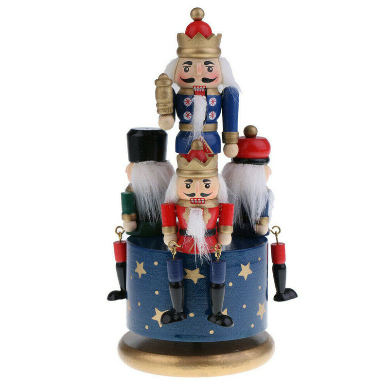 1* 20CM Wooden Nutcracker Music Box Handpainted 4 Soldier Christmas Decoration