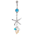 Surgical Steel Crystal Starfish Conch BodyNavel Belly Ring Button Piercing BarMO