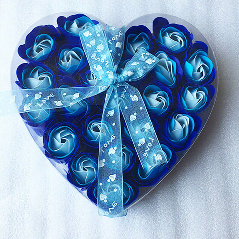 Lovely 24 Pcs Red Scented Bath Soap Rose Petal in Heart Box (Blue) Q2X3