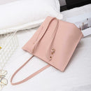 4pcs/set Solid Color Litchi Pattern Women Shoulder Handbags Clutch (Pink)