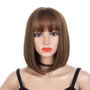 Natural Short Wigs Bob Style Straight Synthetic Brown Women'S Wig With Bang