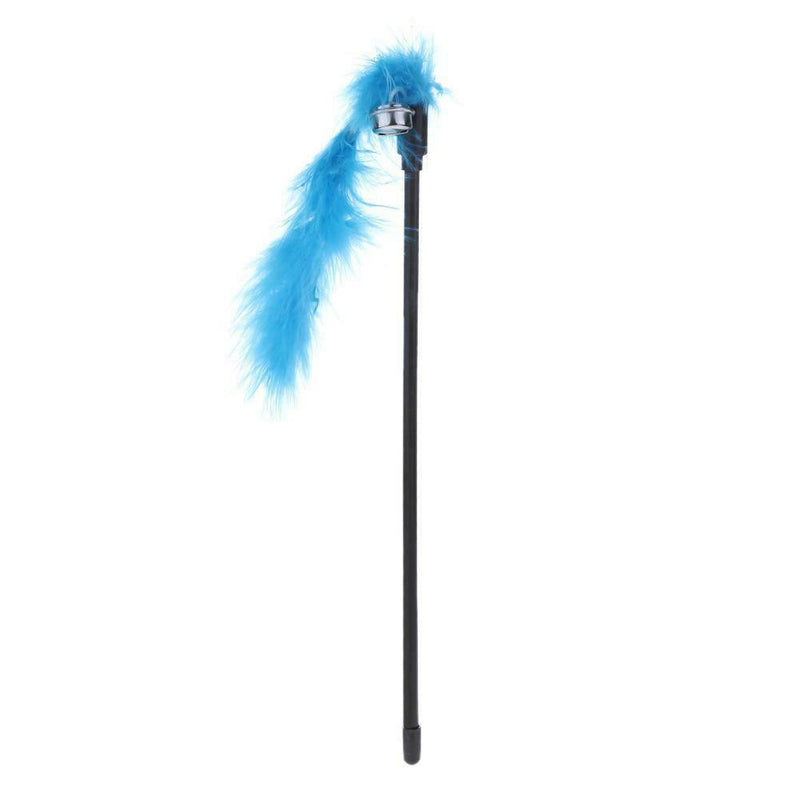 Pet Teaser Feathers Bell Stick Cats Catcher Interactive Wand Toys (Blue)