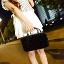 Small Square Solid Handbag Mirror Cosmetics Storage Bag Makeup Bags (Black) A