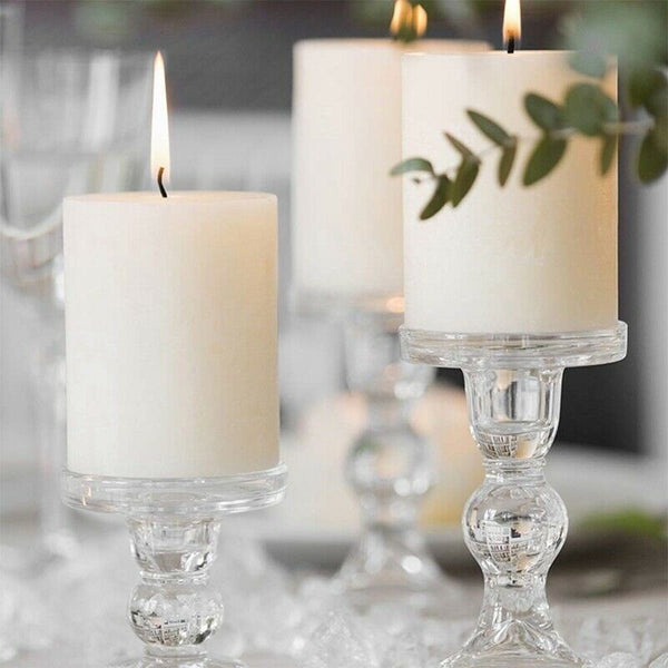 Clear Glass Pillar Candle Holder, Dual Use Taper Candle Stand for Pillar or B9M6