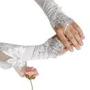White Finger Bowknot Pearls Bridal Gloves Bridal Formal Wedding Gloves