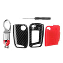 3 Button Carbon Fiber Remote Key Fob Case Shell Cover+Keychain For Golf Mk7