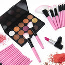 32 IN 1 Pink Makeup Brush Set Kit Foundation Powder Sponge with Leather Case #