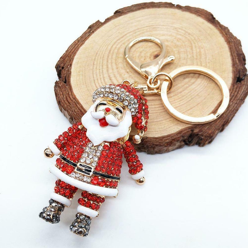Christmas Rhinestone Santa Claus Bag Pendant Keychain Car Key Ring Jewelry