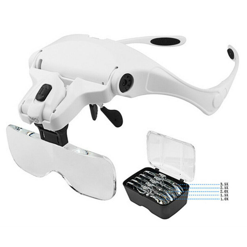 Head Glass LED Visor Head Loupe Repair Magnifier 5 Lens X 1.5X 2X 2.5X 3.5X