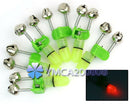 6 pcs Night Fishing Rod Tip Clip Red LED Light Twin Bells Ring Fish Bait Alarm