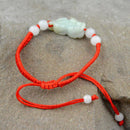 Chinese Pi Xiu Round Bead Feng Shui Natural Green Honey Jade Bracelet.