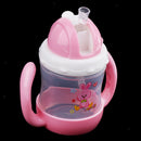 Infant Drinking Bottle Sippy Cups Baby Straw Cup Mug 240ML Cartoon Pink