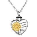 Heart Shaped Sunflower Pattern Pendant Necklace Ashes Necklace