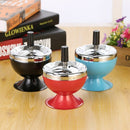 Stainless Steel Wine Style Ash Tray with Cover Round Push Down Portable Cig