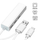 USB+USB 3.1 Type-C HUB Splitter Portable 480Mbps 3 USB 2.0 RJ45 Internet Adapter