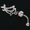 Double Dolphins Rhinestone Belly Ring Body Button Bars Jewellery,Pink X2D2