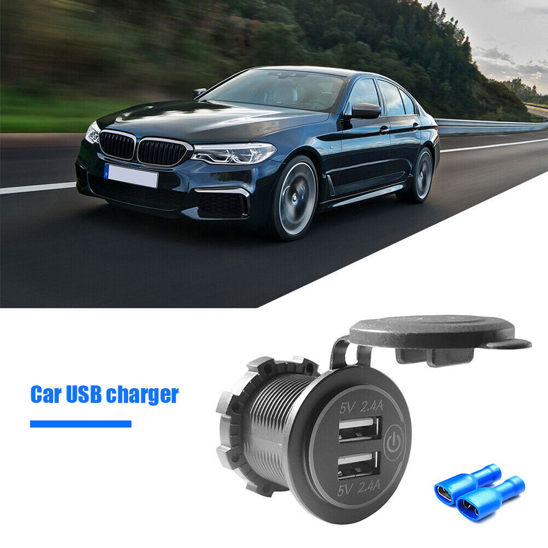 4.8A Dual USB Charger Socket with Touch Switch + 2 Terminals for Car Motorcycle