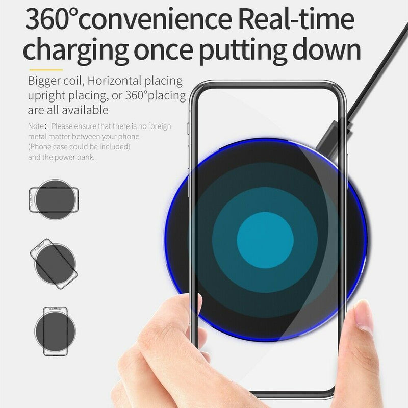 Qi Wireless Charger 3.0 10W Fast Wireless Charging USB Charger Pad Dock Metal