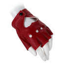 Women PU Leather Motorcycle Bike Car Fingerless Performance Gloves Red Y7W7