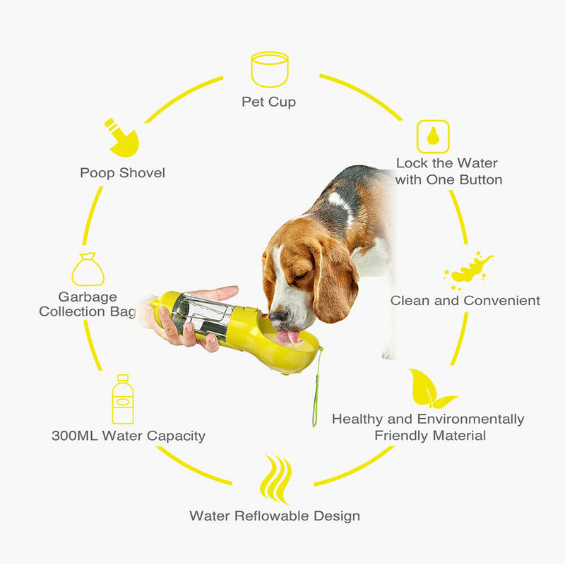 Multi-function Portable Pet Water Bottle Small Dogs Drinking Bowl (Yellow) A