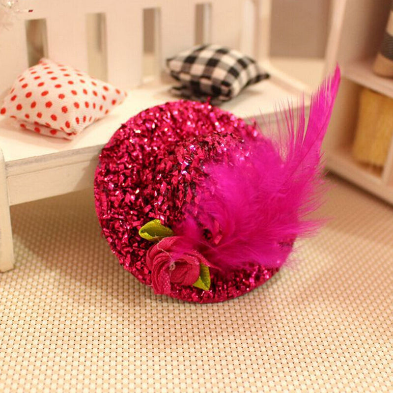 Mini Hats Hair Clip Girl Feather Hairpin Shiny Cap Bobby Pin Random Color MTC Kw