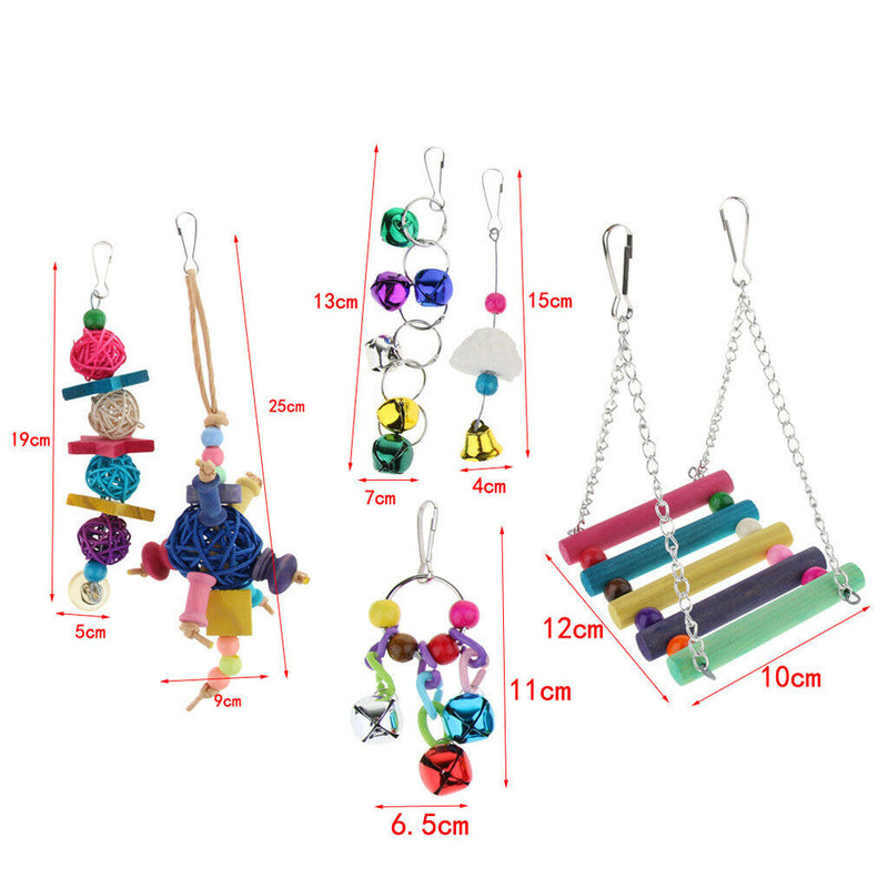 6pcs Parrot Toys Set Chewing Swing Rattan Ball String Bells Perches