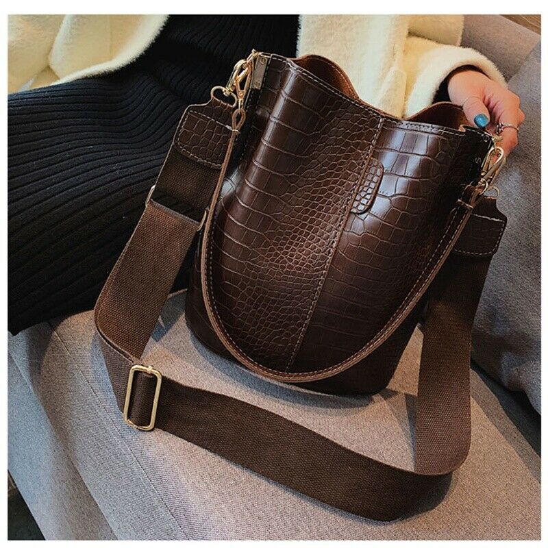 Women Large Capacity Alligator Bucket Bags Crocodile Pattern Handbag Casual I1A4