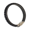 Men's Black Leather Wristband Braided Bracelet Stainless Steel Clasp Bangle