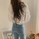 Women Blouse Puff Sleeved White Lace Long Sleeve Shirt Casual Loose Ruffle ToJ!E