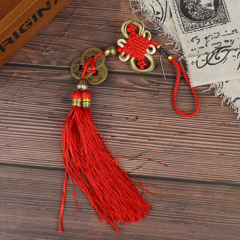 Wealth Success 3 Copper Coins Rope China Knot Red Rope Feng Shui Lucky Kw