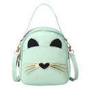 Women PU Leather Crossbody Messenger Bag Cute Cat Shoulder Backpack (Green)