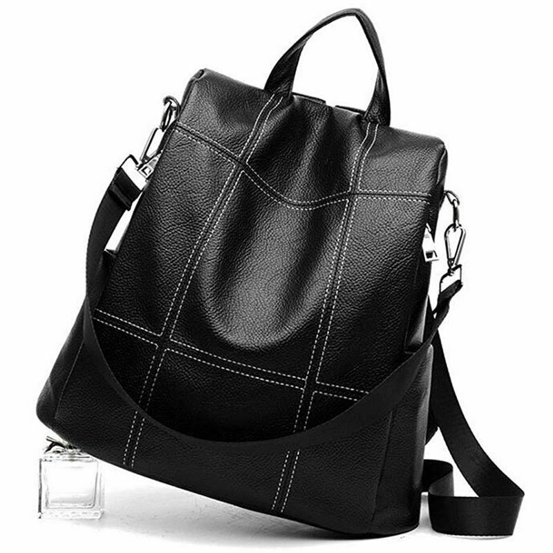 Women Backpack Purse Waterproof Pu Leather Anti-Theft Rucksack Fashion Scho B4R7