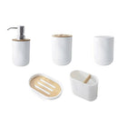 5Pcs Bamboo Bathroom Set Toilet Brush Holder Toothbrush Glass Cup Soap Disp