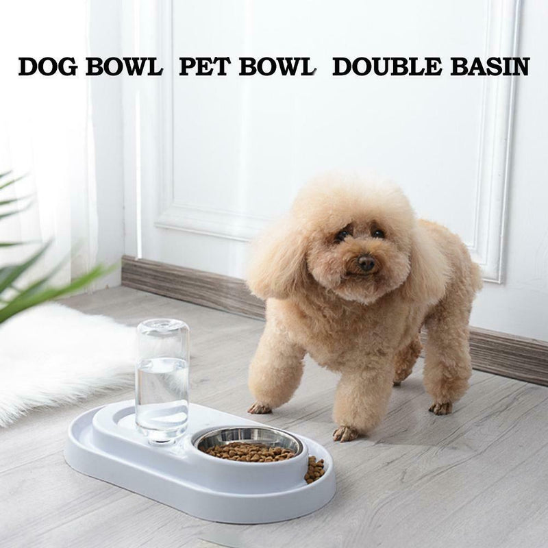 Pet Dog Automatic Water Food Feeder Dish Dual Port Drinking Feeding Basin Bowl