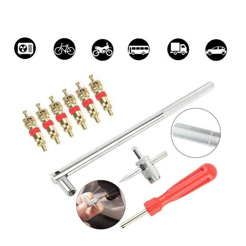 Valve Core Tool Set - 6Pcs Valve Cores, 4-Way Valve Tool, Single Head Valve Core