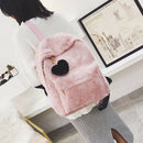 Women Soft Faux Fur Plush Backpack Shoulder Bag Fluffy School Bag with Hear