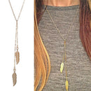 NewWomen Fashion Long Chain Necklace Chic Leaf Feather Tassel Pendant NecklacME