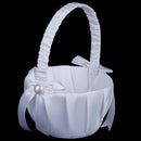 White Satin Beaded Wedding Flower Girl Basket Bowknot Decor FT