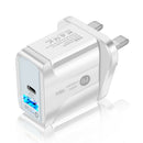 18W PD QC3.0 USB Charger USB C Quick Charge 3.0 Wall Charger (UK White) A