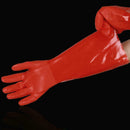 Waterof Gauntlet Gloves Long Heavy Duty Rubber PVC Red Coated 45cm V9J7