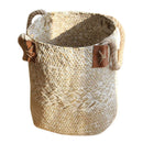 Folding Seagrass Basket - Planter Holder With Handle Laundry Basket White L