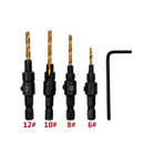 4pcs HSS Hex Countersink Drill Bit & Quick Change Screw Wrench 6# 8# 10# 12# Set
