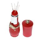 Lipstick Shaped Needles Pin Cushion with 5x Sewing Needles Portable Red