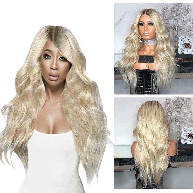 Women Cool Gradient Brown Blonde Long Full Wavy Wig Curly Natural Hair Wigs