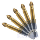5Pcs 1/4" Hex Shank Titanium Coated Anti Slip Electric Screwdriver Bits PH2 50mm