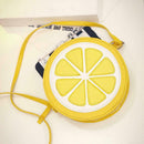 Women Round Lemon Pattern Crossbody Bag Zipper Mini Sling Shoulder Handbags