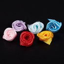 100PCS/Lot Mini Handmade Satin Rose Ribbon Rosettes Fabric Flower Appliques X7Q4